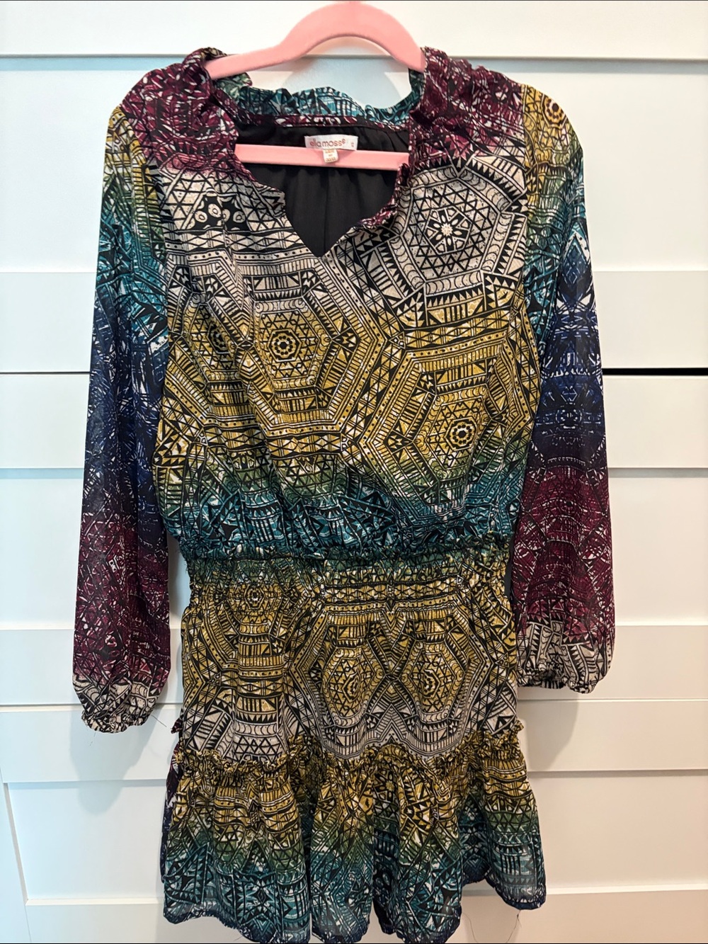 Ella Moss Multi-Color Geometric Long-Sleeve Dress